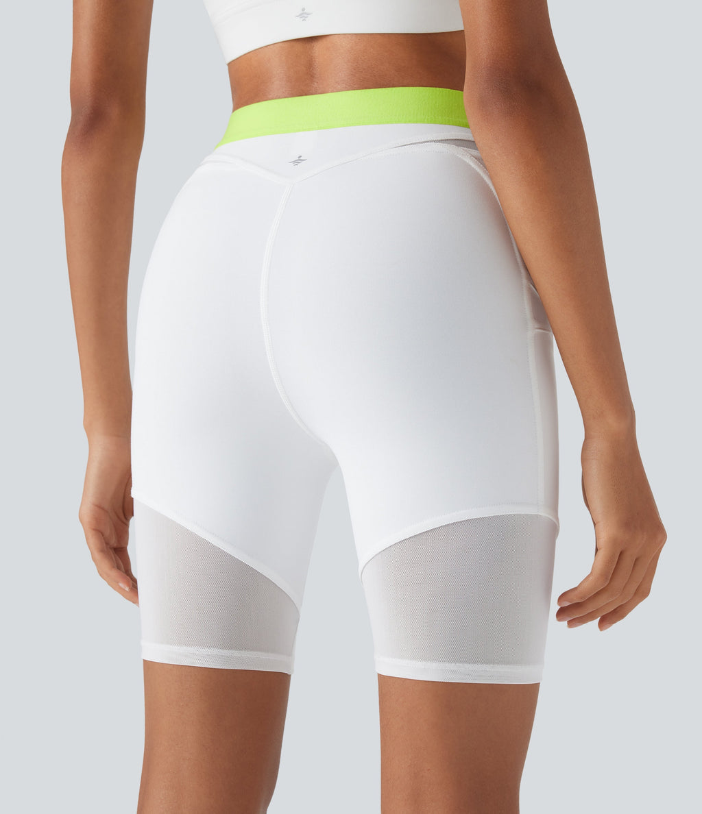 SpeedWaveTM High Waisted Contrast Mesh Quick Dry Training Biker Shorts 7'' with Pockets