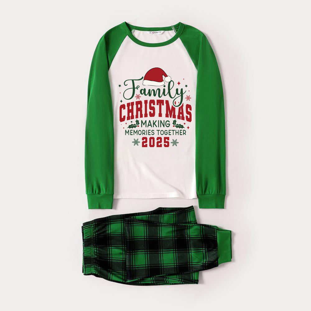 Green Raglan Top Green Plaid Christmas Pajamas Set With "Family CHRISTMAS MAKING MEMORIES TOGETHER 2025" Text Print