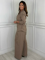 KENSINGTON - Pinstripe Shirt Trouser Suit (Taupe)