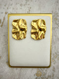 Gold Wavey Flat Plate Stud Earrings