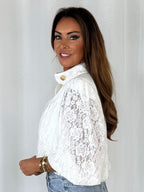 Funnel Neck Floral Button Up Top