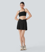 SoftlyZeroTM QuickDry High Waisted Studded Crossover 2-in-1 Mini Pickleball Skirt with Pockets