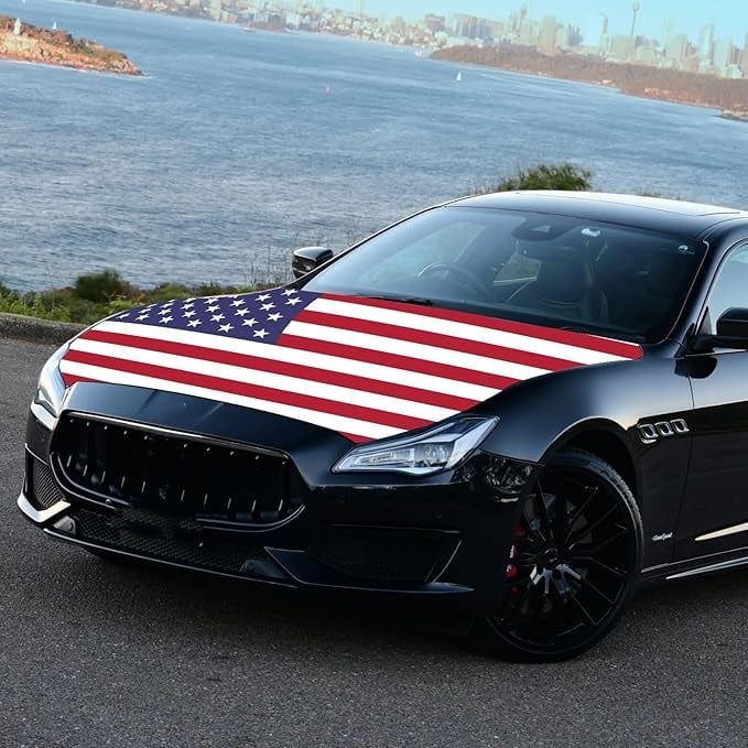 🔥65K+ Sold American Eagle Car Hood Flag Cover 🇺🇸🦅 No Glue, No Tools, Install in 1 Minute 🚗