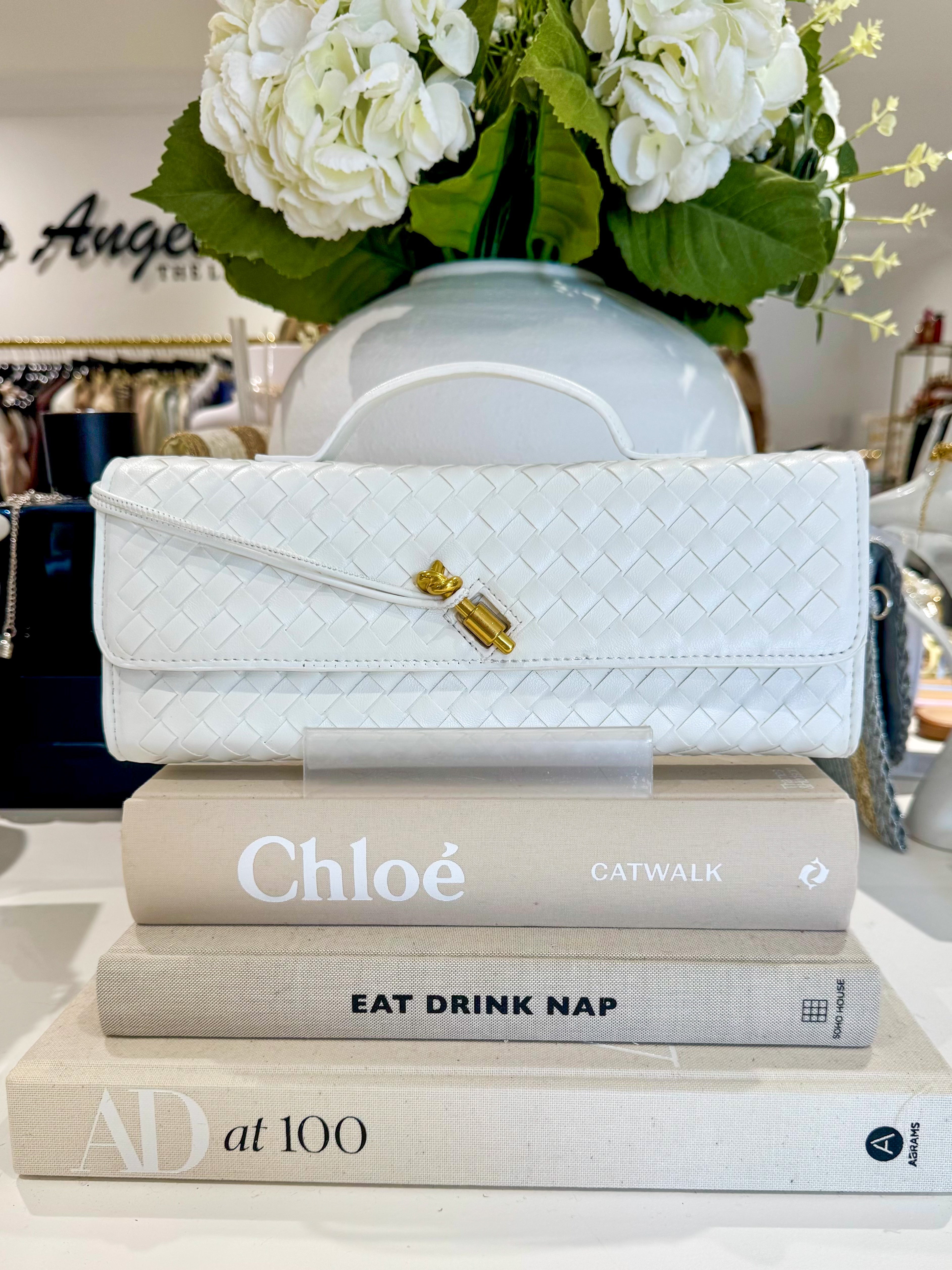 Woven Rectangle Envelope Gold Rod Fasten Clutch Bag (15 Colours)