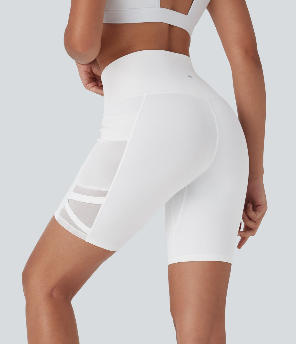 SpeedWaveTM High Waisted Contrast Mesh Quick Dry Yoga Biker Shorts 7'' with Pockets