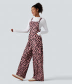 Leopard Print Waffle Casual Overalls with Pockets