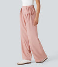 High Waisted Tie Side Wide Leg Work Pants with Pockets