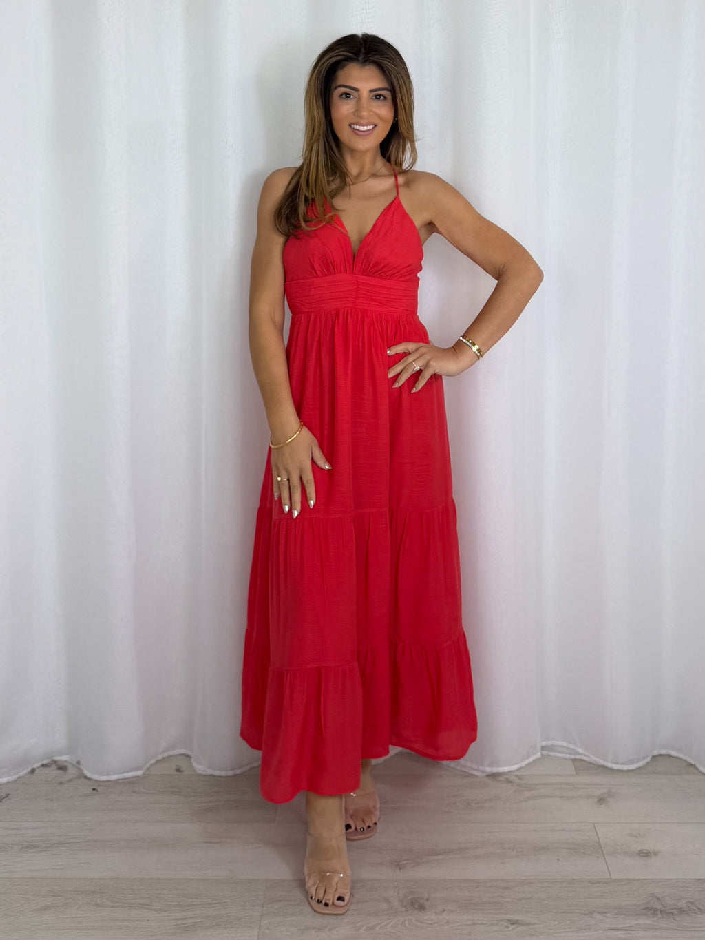 Open Back Tiered Skirt V-Neck Dress (4 Colours)
