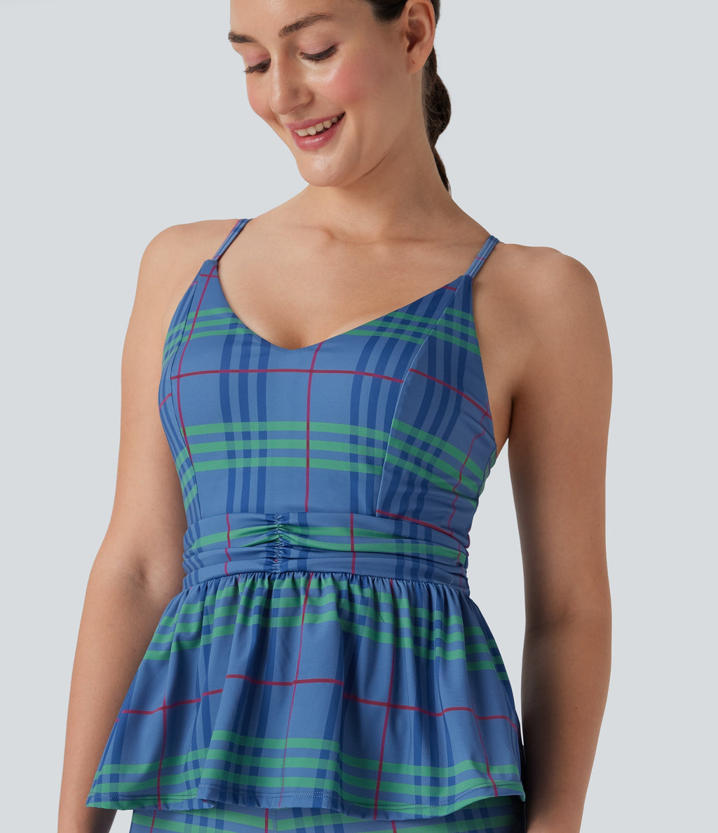 Ruffle Hem Plaid Cool Touch Yoga Cami Top