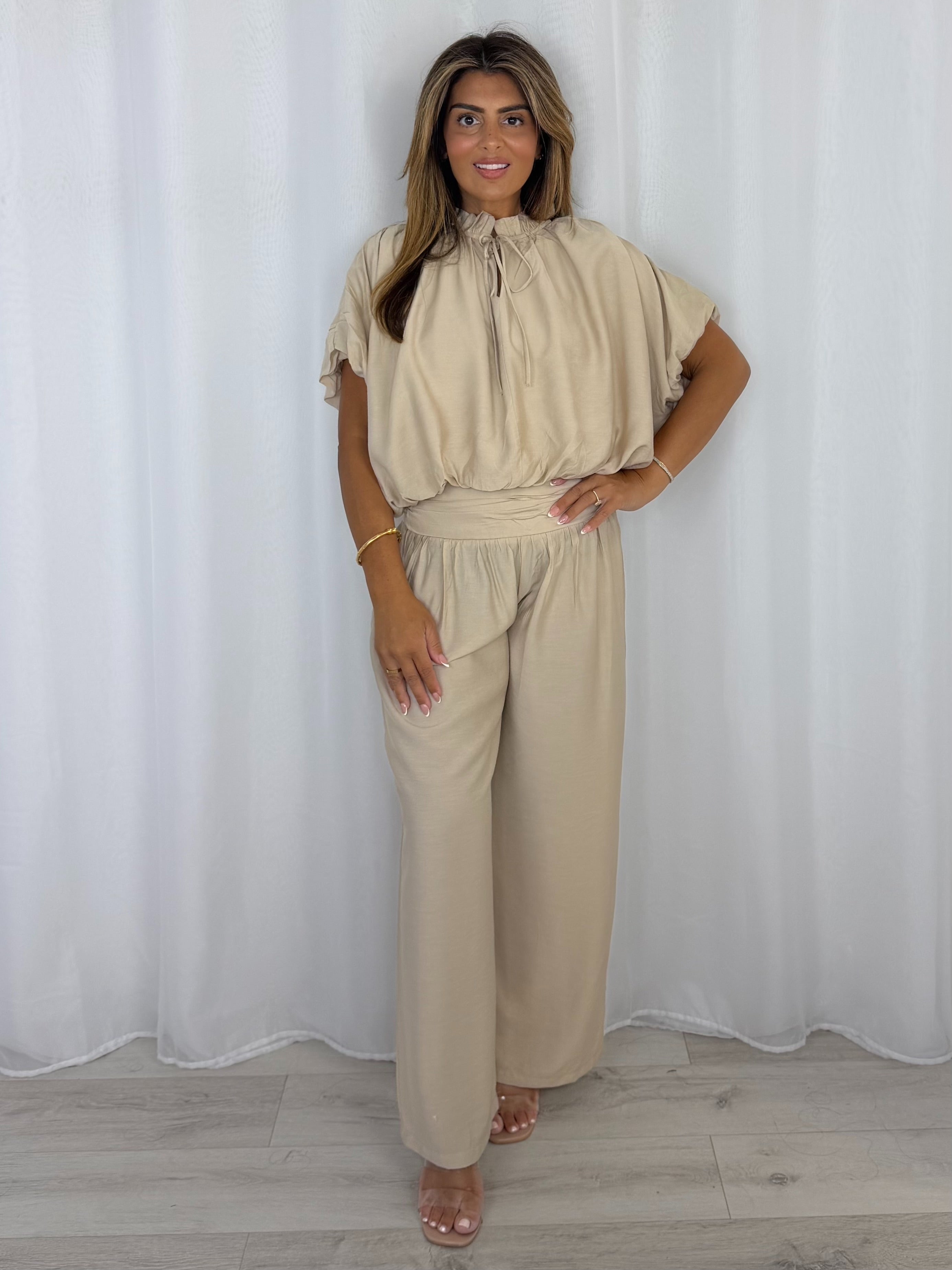 Puff Ball Frill Detail Top And Trouser Co-Ord (2 Colours)