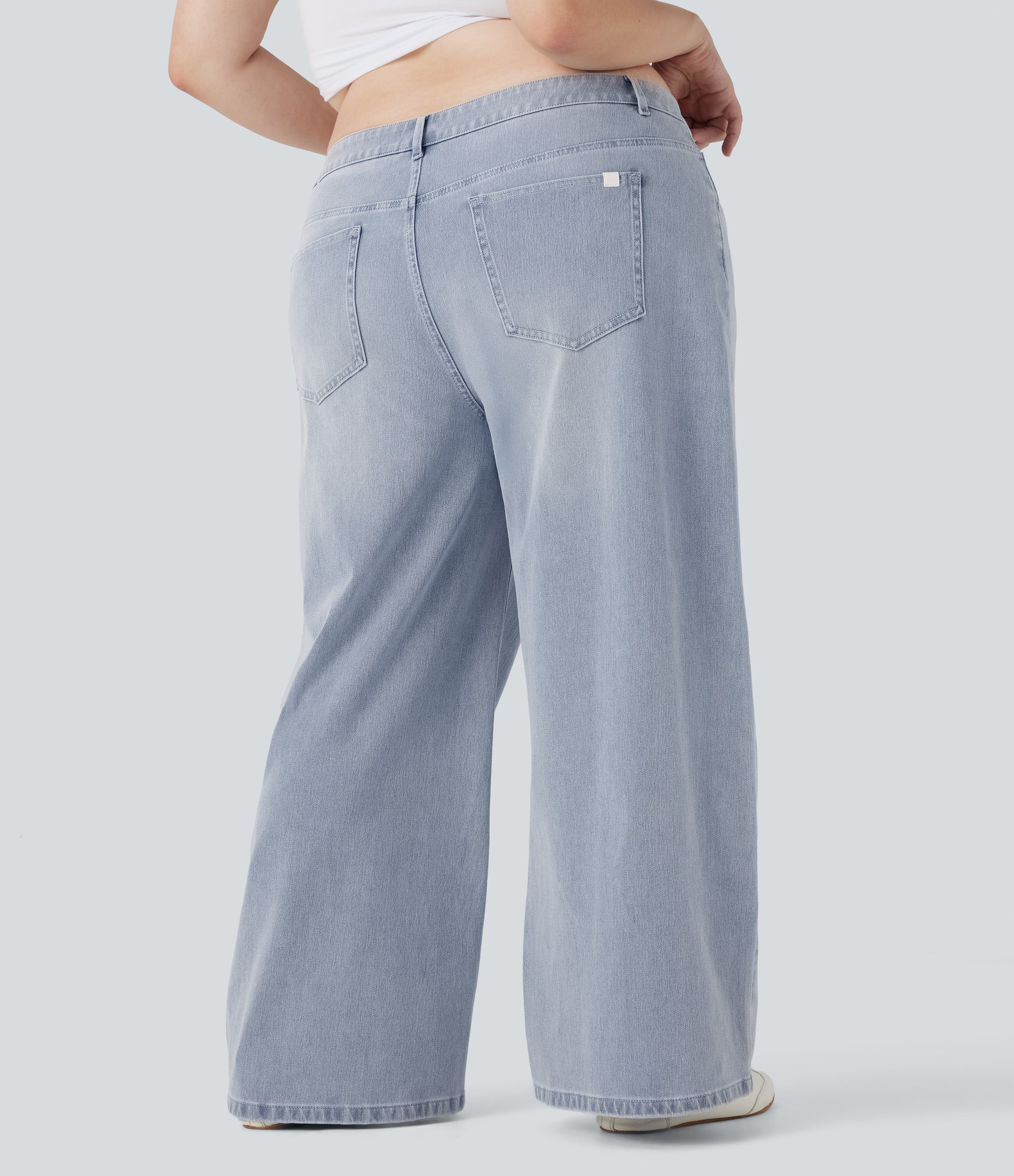 Plus Size FlexTM Low Rise Wide Leg Washed Casual Jeans with Pockets