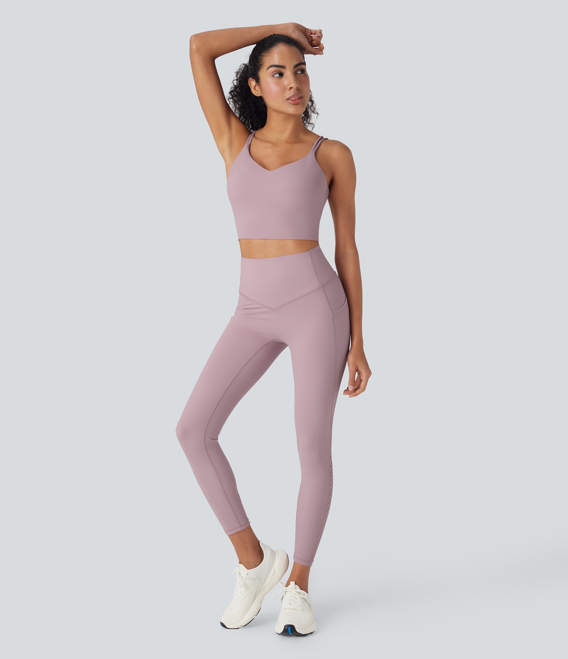 UltraSculptTM Cool Quick Dry SoCinched High Waisted Tummy Control Ventilation Perforated Yoga Leggings with Pockets-UPF50+