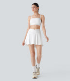 SoftlyZeroTM QuickDry High Waisted Studded Crossover 2-in-1 Mini Pickleball Skirt with Pockets