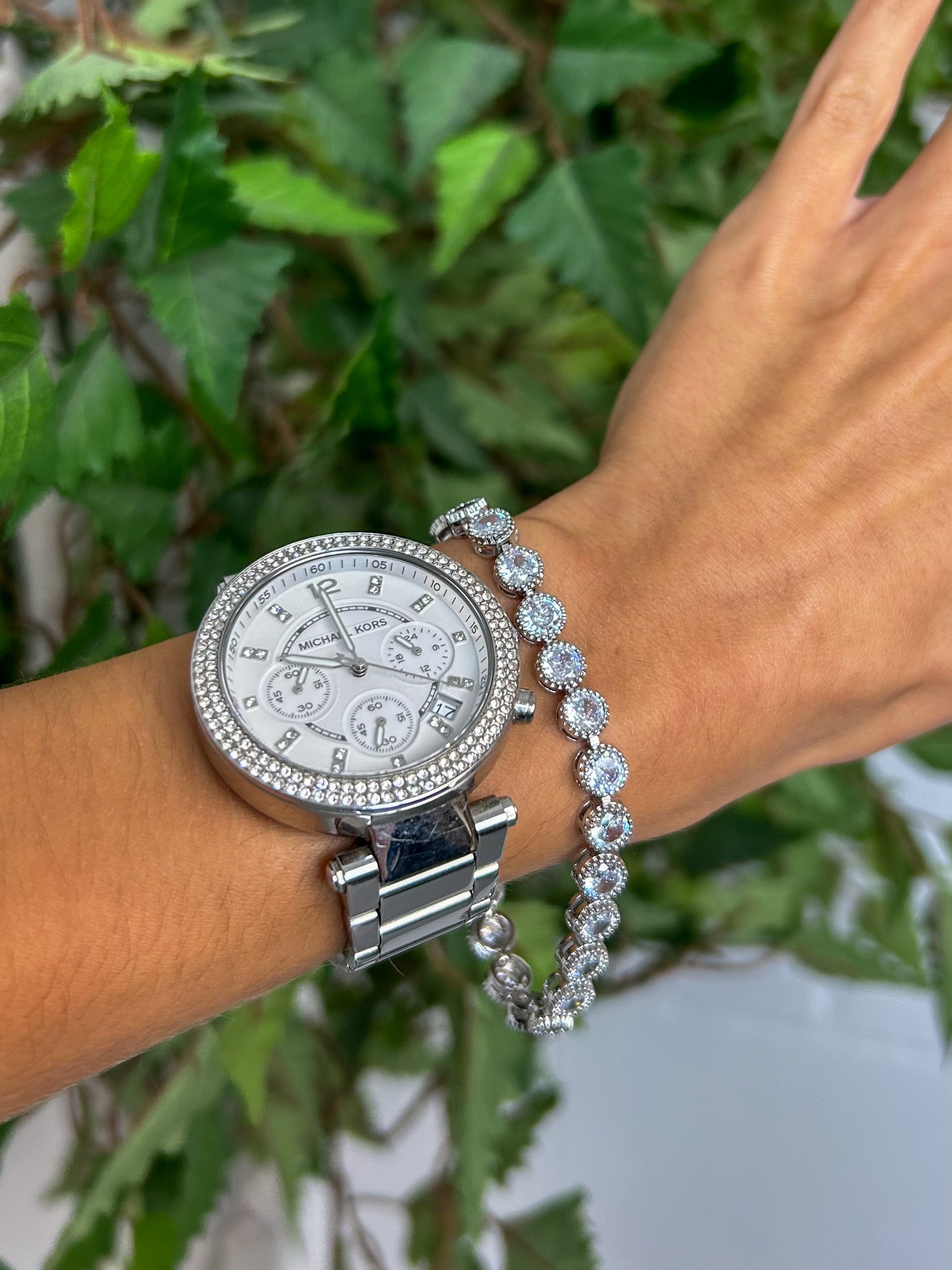 Silver Large Diamantè Circle Tennis Bracelet