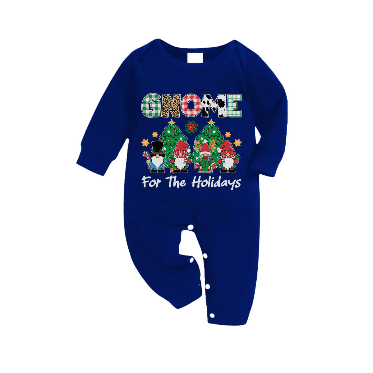Christmas Family Matching Pajamas-Navy & White Plaid Pjs Set with "Gnome For The Holidays" Print