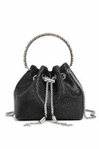 Rhinestone Drawstring Metal Chain Fringe Dinner Party Handbag