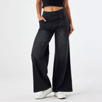 2026🔥 FlexTM High Waisted Multiple Pockets Baggy Wide Leg Washed Stretchy Knit Casual Jeans