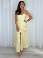 Lemon Crochet Detail Front Split Maxi Dress