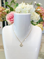 Gold Reversible Green And White Stripe Leaf Clover Necklace