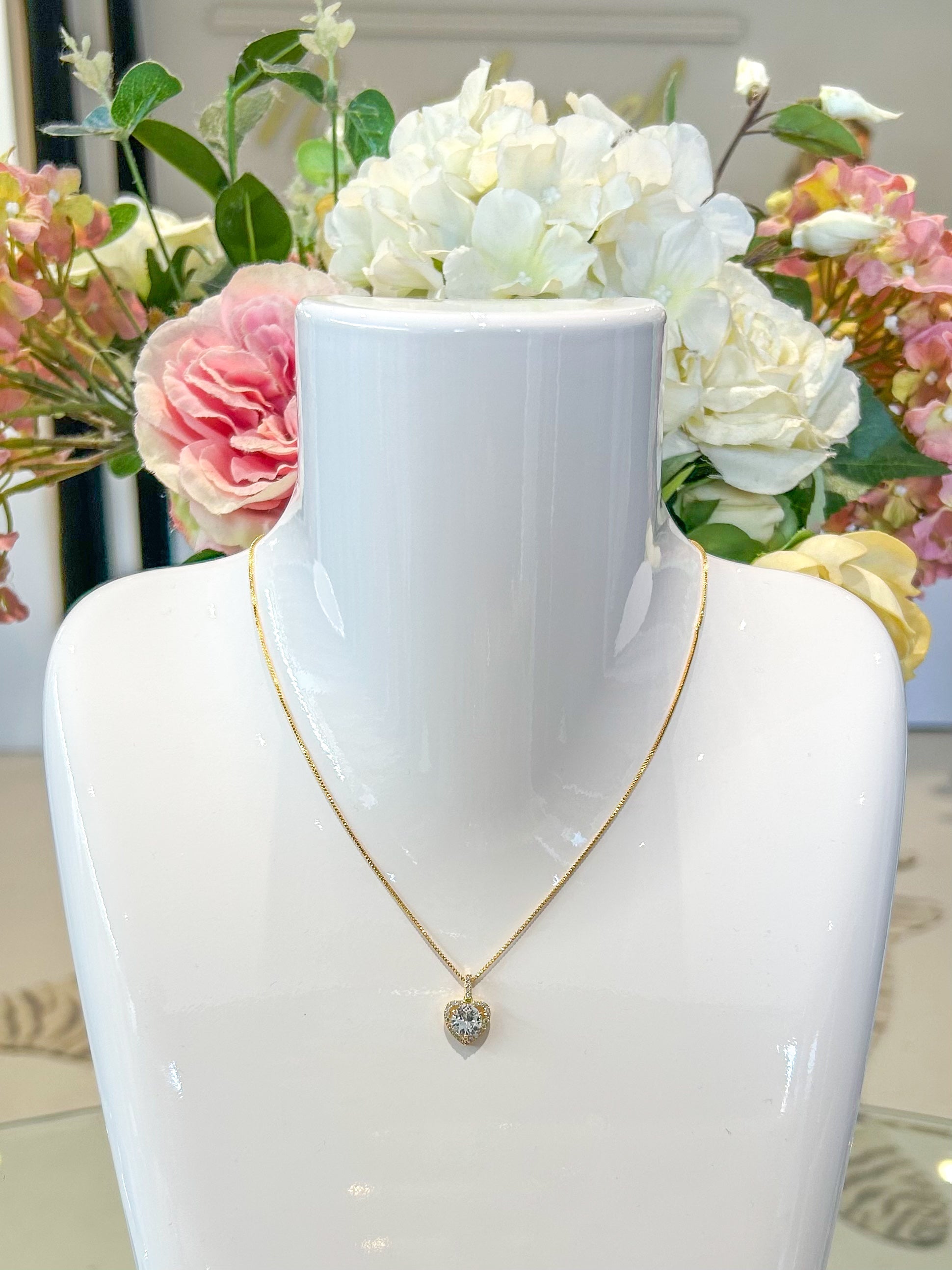 Gold Diamante Heart Pendant Necklace