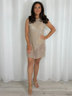 Taupe Flower Crochet Mini Dress