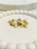 Chunky Emerald & Pearl Detailed Hoops