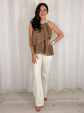 Racer Style Beaded Detail Floaty Ruffle Top (2 Colours)