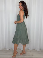 Ribbed Bodice Tiered Midi Dress (6 Colours)