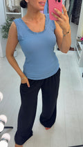 Sashia Plain Ribbed Frill Trim Vest Top