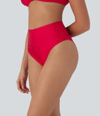 High Waisted Tummy Control Sheen Bikini Bottom Swimsuit