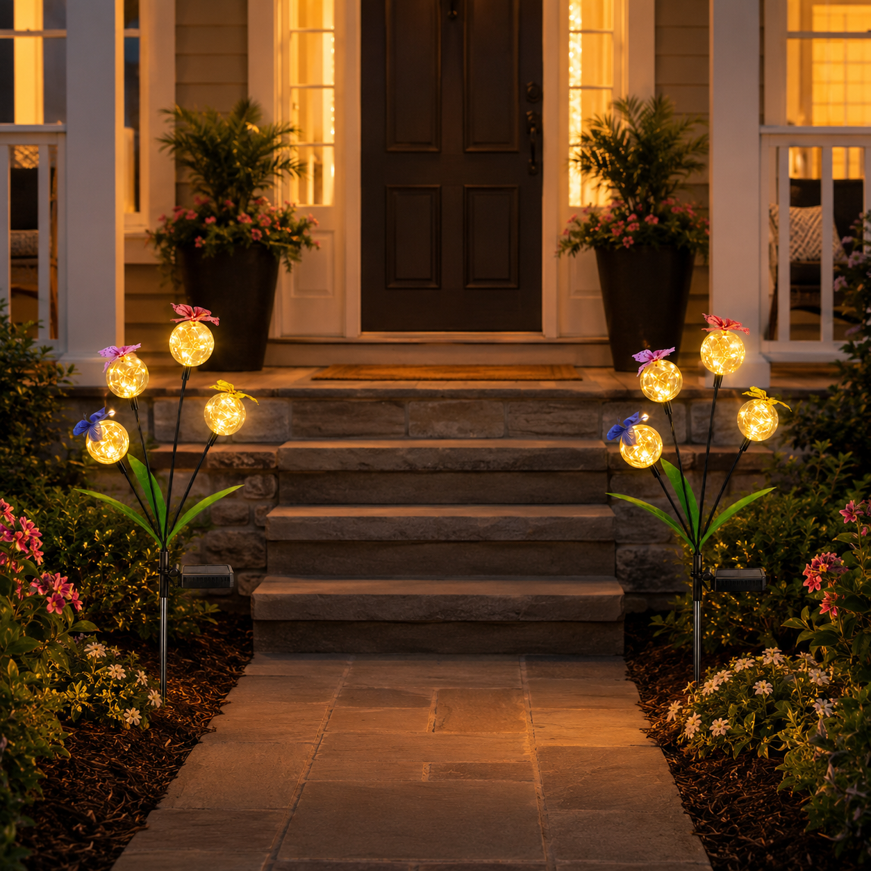 Solar Butterfly Garden Stake Light – 4 Glowing Crackle Globes
