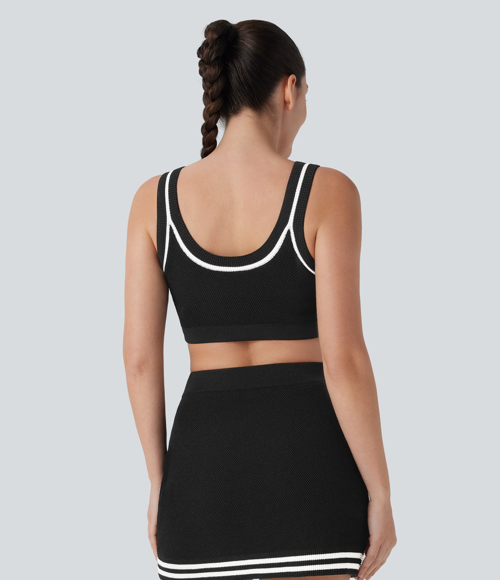 Color Block Cropped Casual Sweater Knit Tank Top