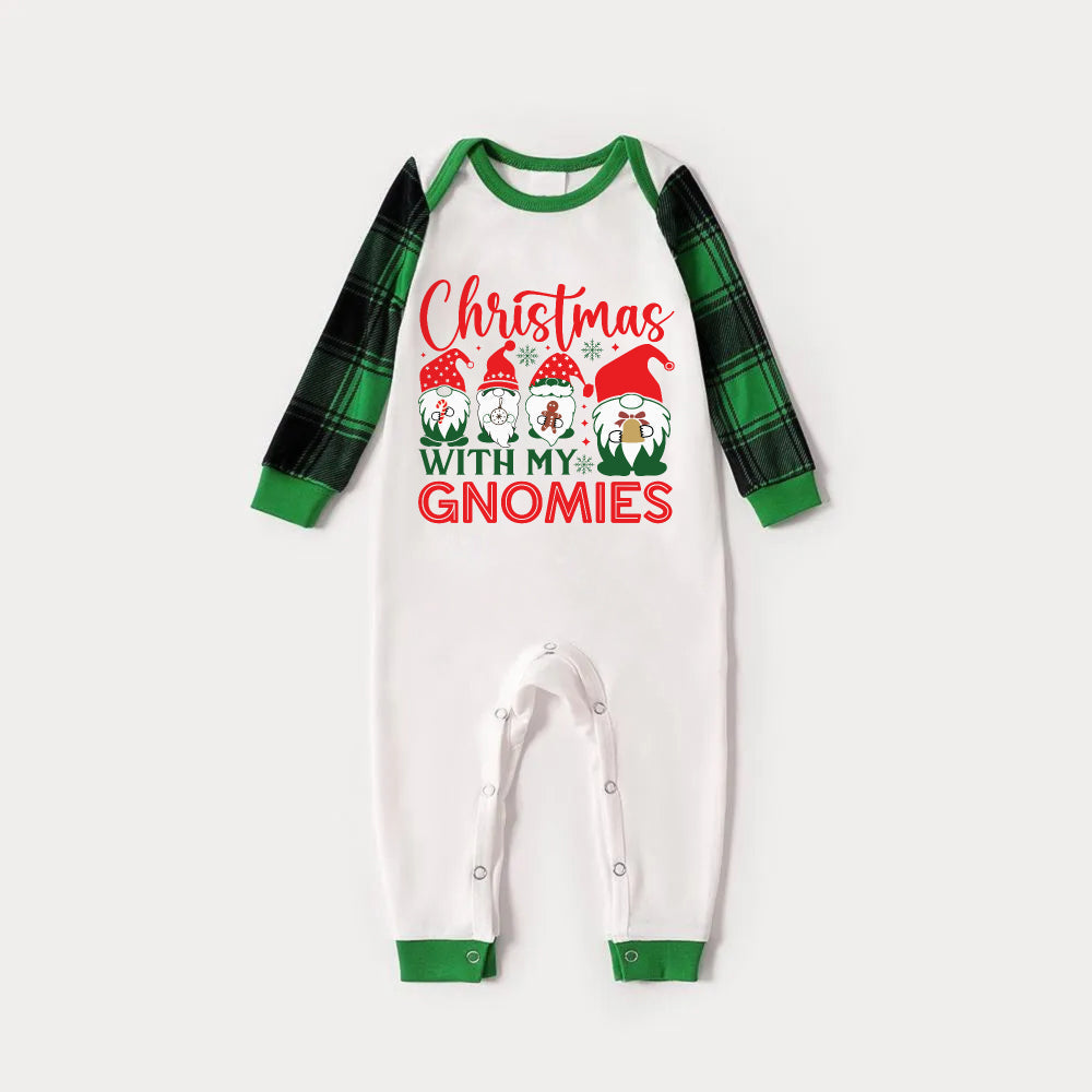 Green Raglan Top Green Plaid Christmas Pajamas Set With Cute Gnomes and  “Christmas WITH MY GNOMIES” Print
