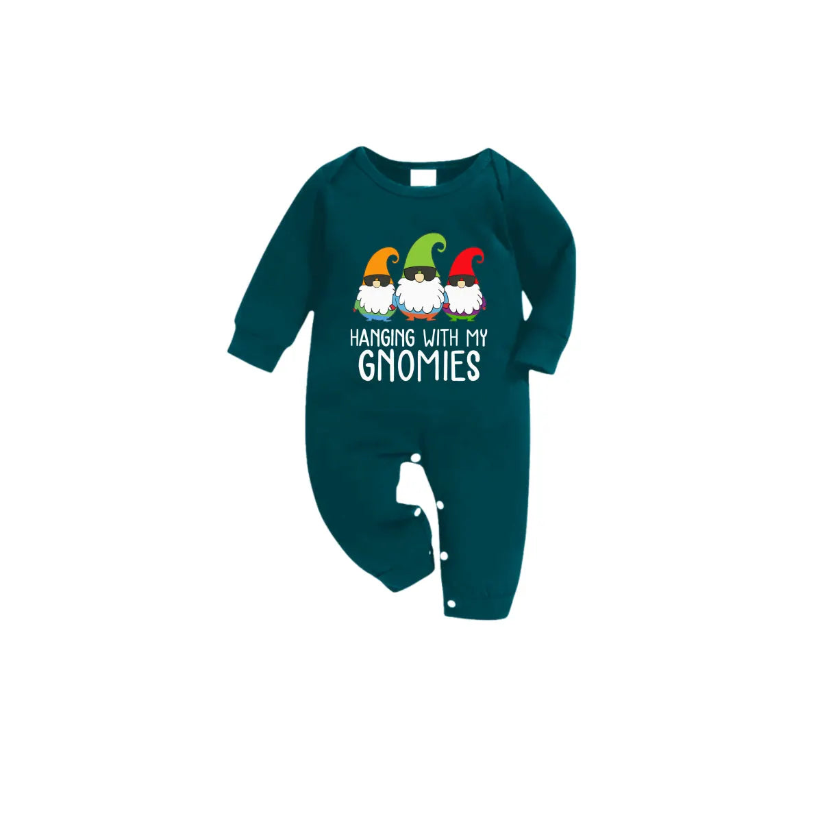 Christmas Family Matching Pajamas-Dark Green&Deer Patterned Pjs Set with "Hanging With My Gnomies" Print