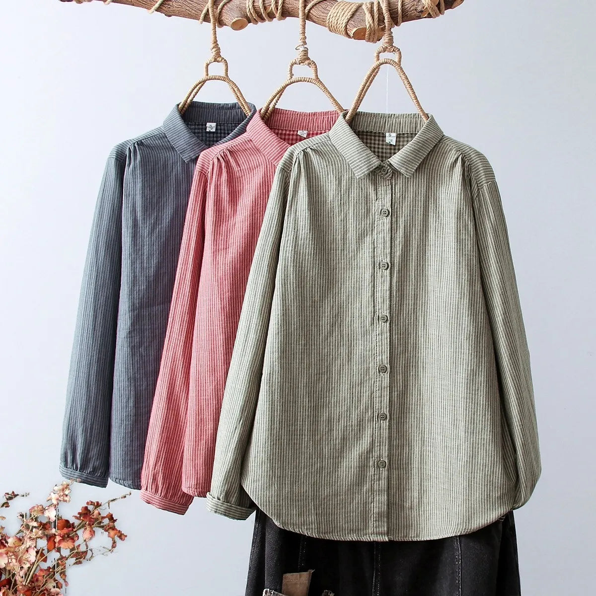 2025 New Women's Linen Cotton Casual Loose Stripe Shirt-Buy 3 Get Free Shipping
