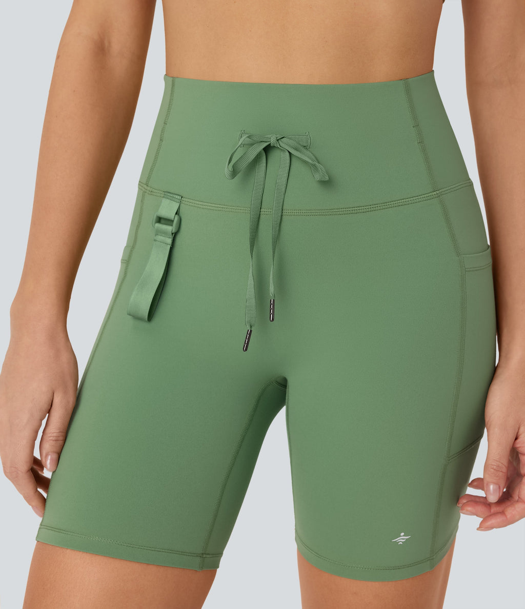 UltraSculptTM SoCinched High Waisted Butt Lifting Tummy Control Loop Running Biker Shorts 7'' with Pockets