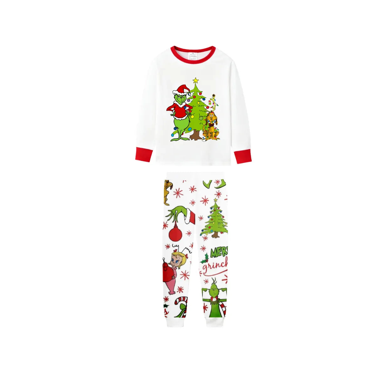 Family Christmas White Pajamas Set With Cartoon Pattern Print