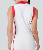 SoftlyZeroTM Airy Color Block Polo Zip Sleeveless Bodycon Cool Touch Mini Casual Dress-UPF50+