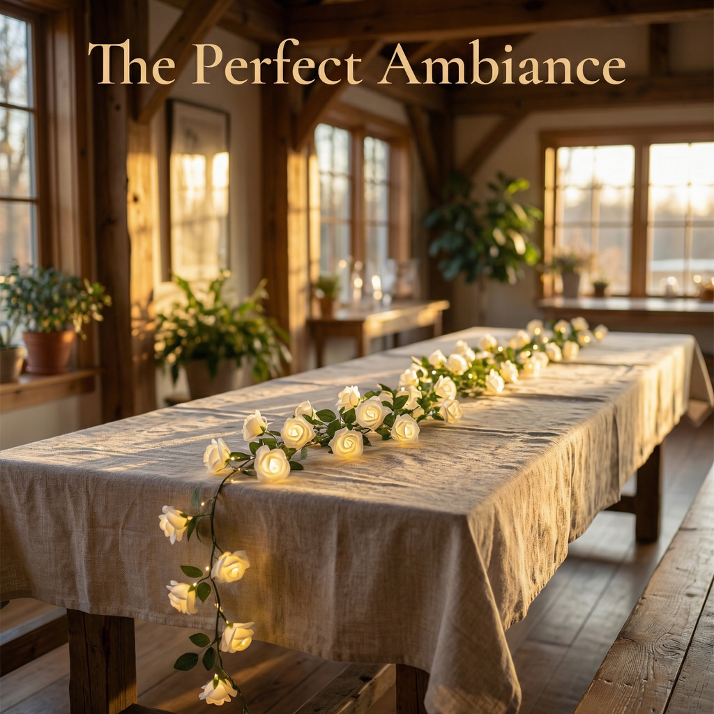 White Rose Vine String Lights with Remote – Cozy Home Decor & Mother’s Day Gift