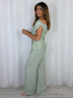 Off The Shoulder Gold Buckle Top & Trouser Co-Ord (2 Colours)