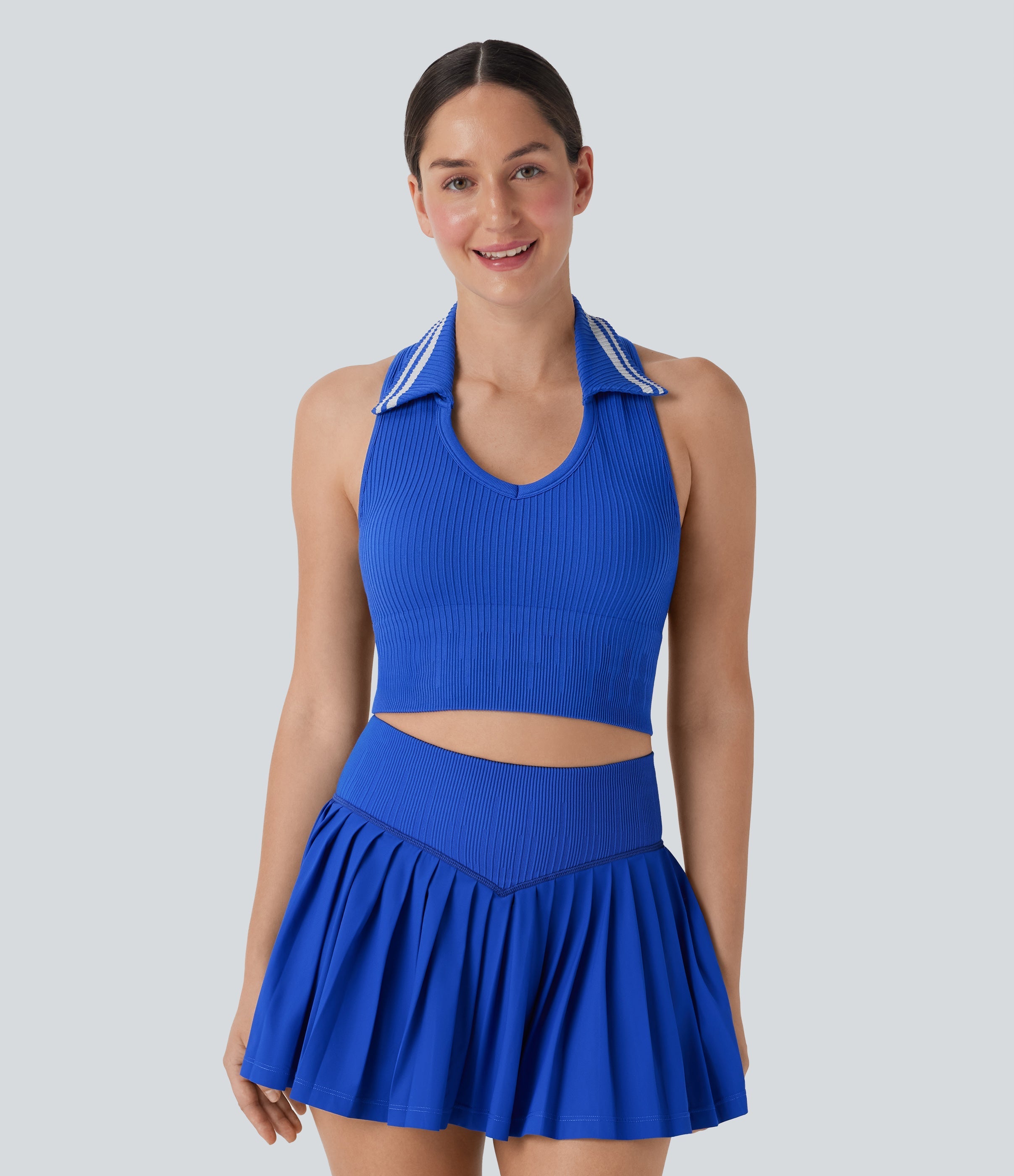 Seamless Flow Racerback Color Block Cropped Tennis Tank Top