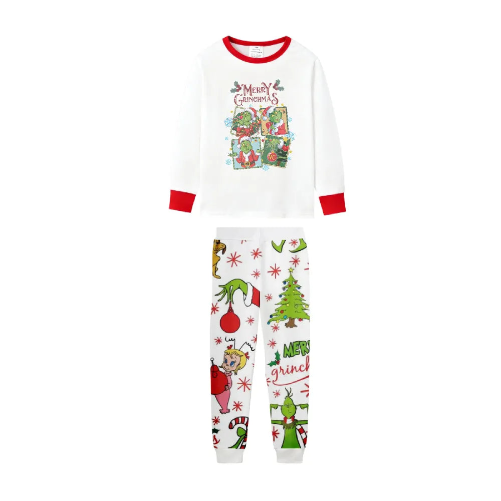 Family Christmas White Pajamas Set With Classic Christmas Character Print