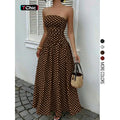 Women's Elegant Chic Fashion Polka Dot Strapless Dress, Stylish Sleeveless Maxi Dress for Parties and Casual Wear