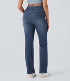 FlexTM High Waisted Tummy Control Washed Casual Bootcut Jeans with Pockets