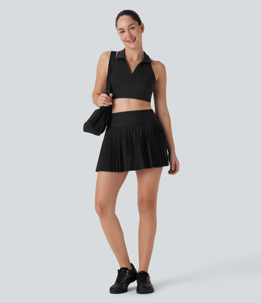 High Waisted Pleated 2-in-1 Cool Touch Quick Dry Mini Tennis Skirt with Pockets