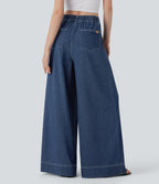 FlexTM High Waisted Wide leg Cool Touch Quick Dry Denim Casual Jeans with Pockets