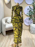 Elegant Women's Striped Pleated Long Sleeve Bodycon Maxi Prom Dress, Formal Wear, Fashion Birthday Party Outfit Evening Gown, Perfect for Special Occasions,Lady Casual Dress,Female Brunch Dresses,Graduation Dress, Print
