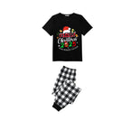 Making Memories Together Family Christmas 2025 Pajamas Set - Black Top Black and White Plaid Pants Santa Hat Graphic