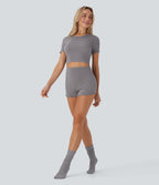 Seamless Flow Round Neck Short Sleeve Cropped Lounge Top