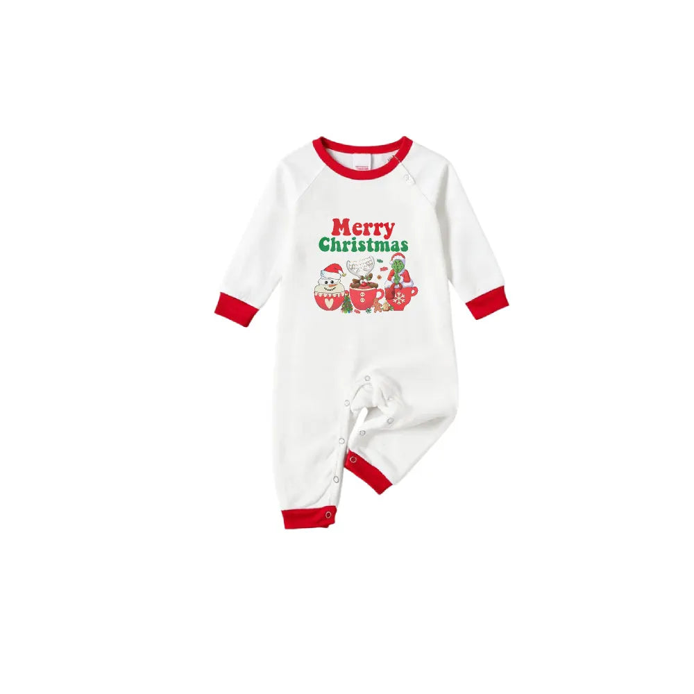 Family Christmas White Pajamas Set With Merry Christmas & Classic Character Print